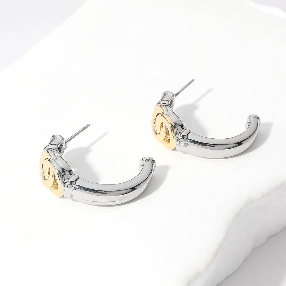 14K Gold Plated Mixed Metals Interlocking Hoop Earrings