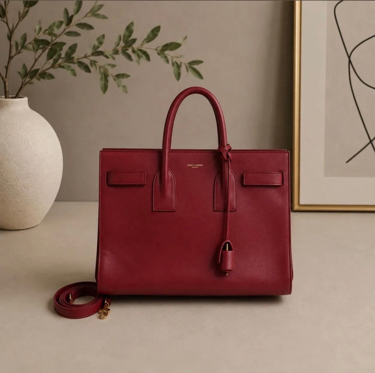 Saint Laurent Large Sac de Jour – Burgundy Leather
