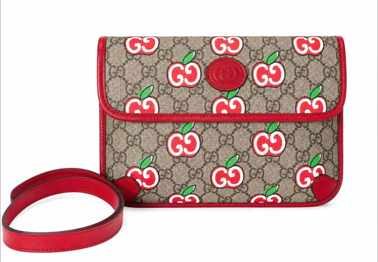 Gucci GG Apple Flap Crossbody Bag GG Supreme Canvas