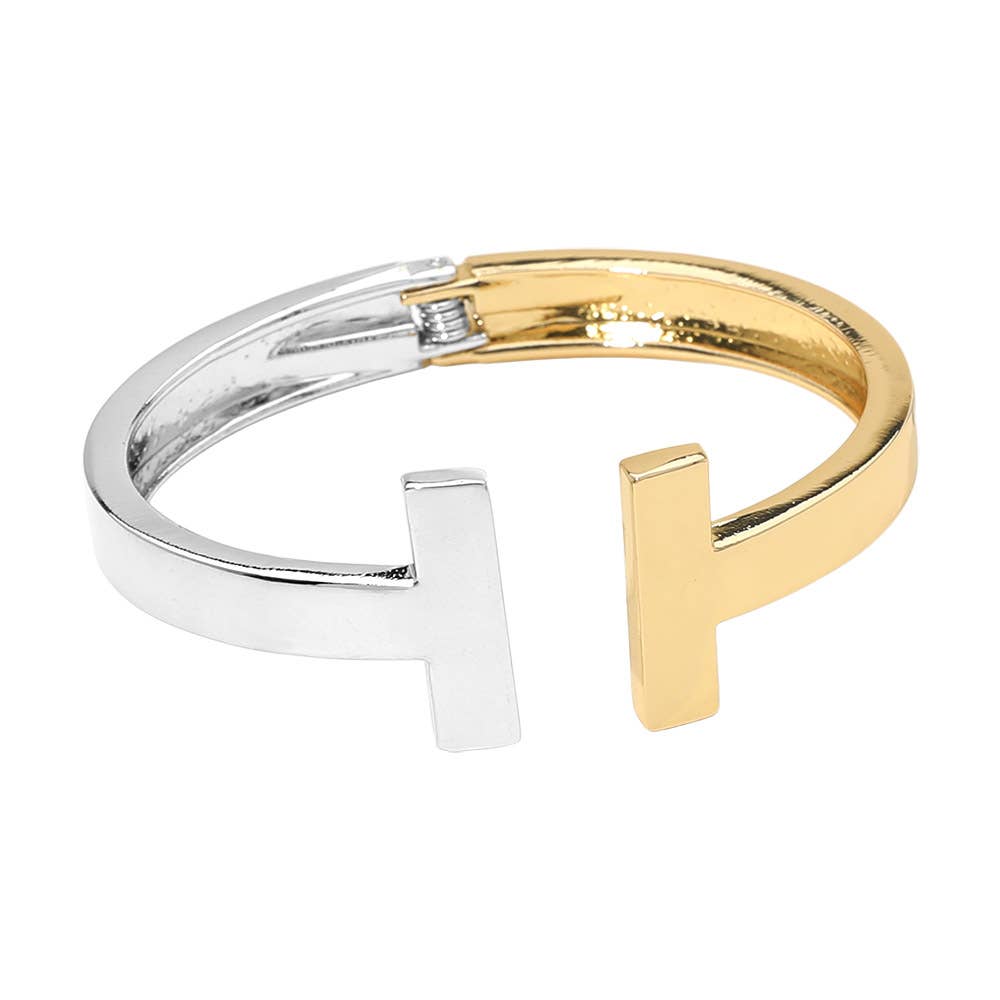 Mixed Metal T-Bar Hinged Bangle