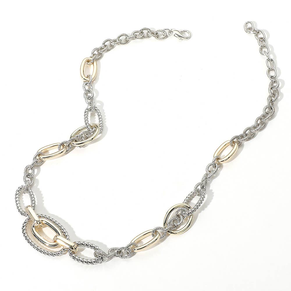 Mixed Metals Twisted Rope Oval Link Necklace