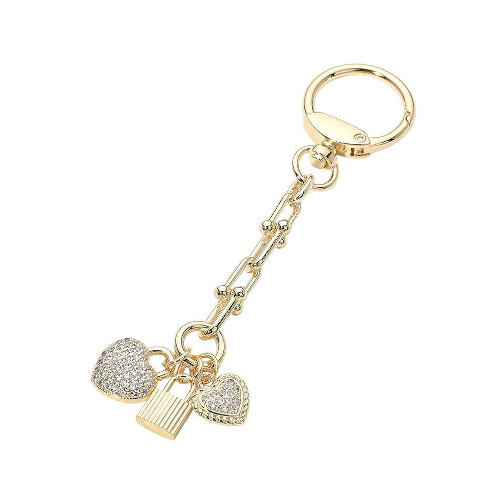 Pavé Heart & Lock Bag Charm Keychain