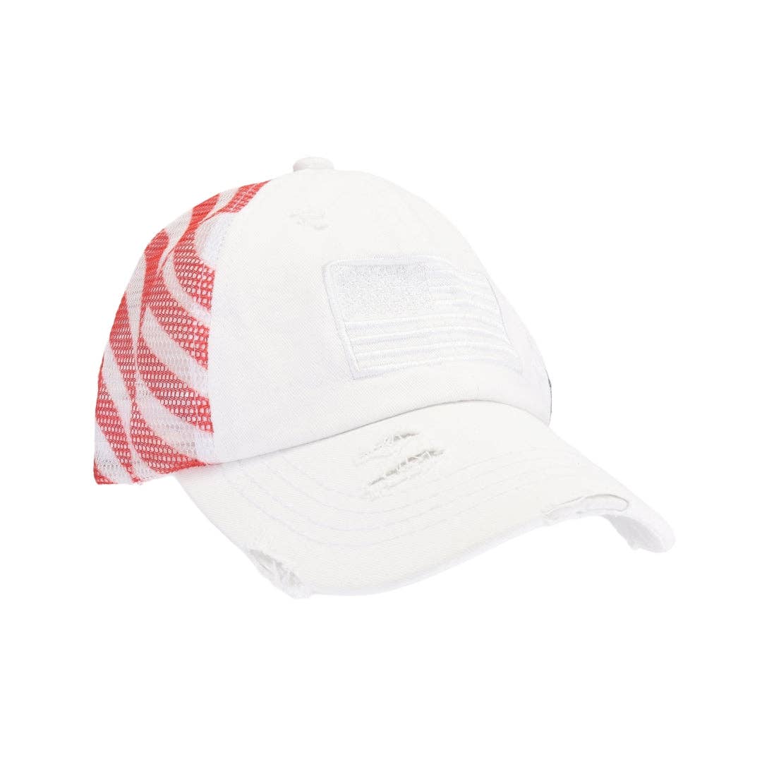 American Flag Criss Cross High Pony Ball Cap