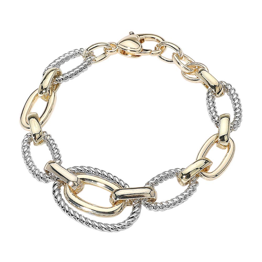 Mixed Metals Twisted Rope Oval Link Bracelet