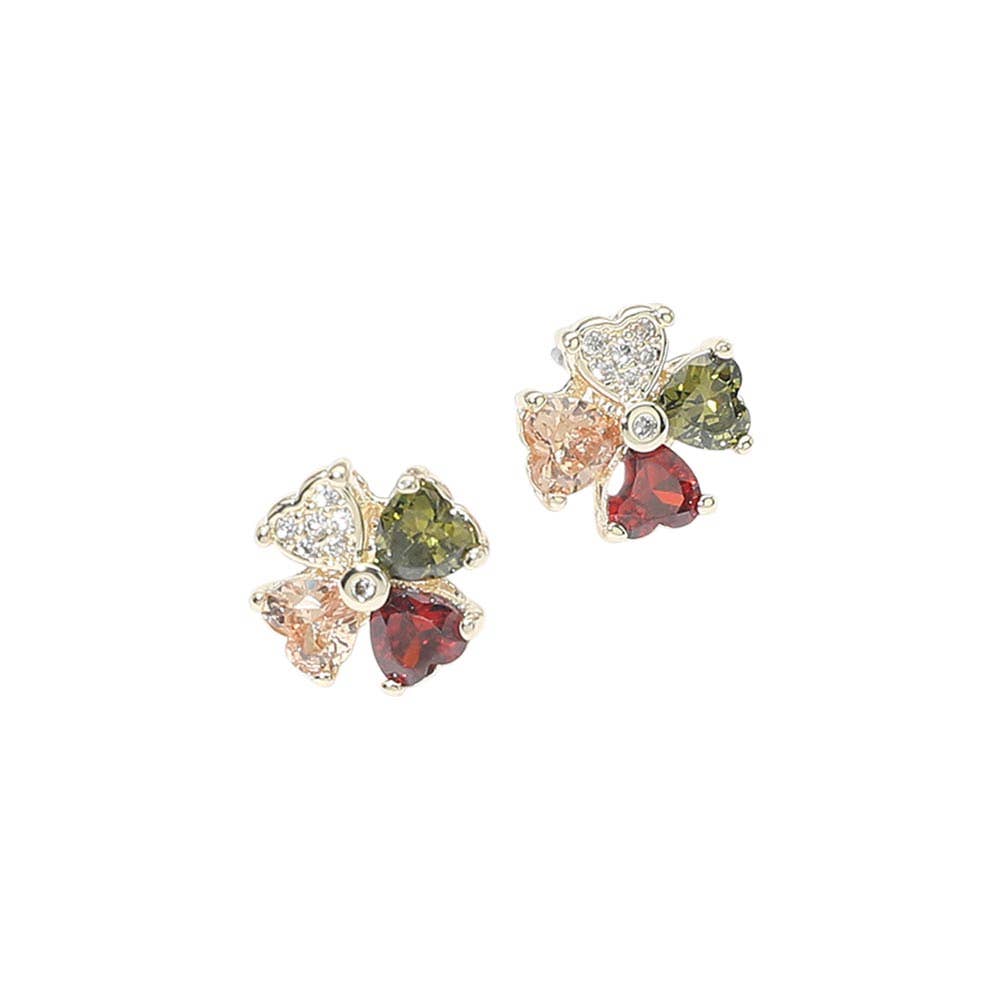 14K Gold Plated Multicolor CZ Floral Stud Earrings