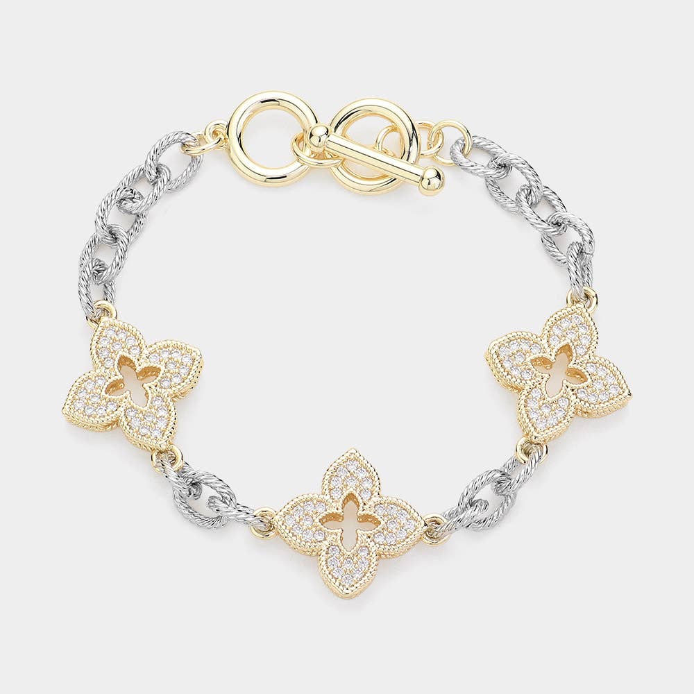 Mixed Metals Pavé Quatrefoil Toggle Bracelet