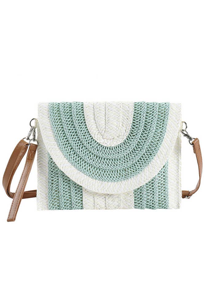 Two Tone and Stripe Pattern Straw Crossbody Bag