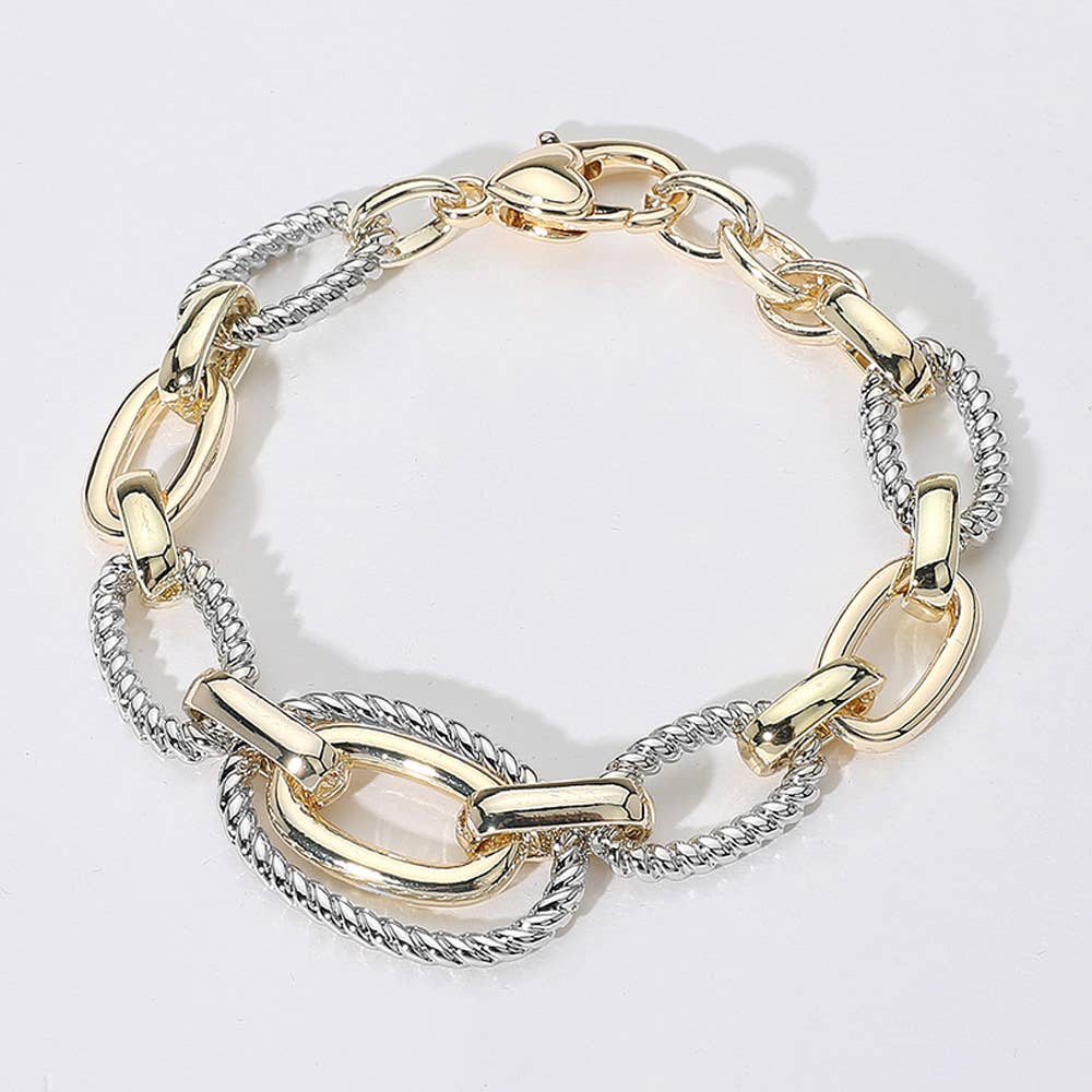 Mixed Metals Twisted Rope Oval Link Bracelet