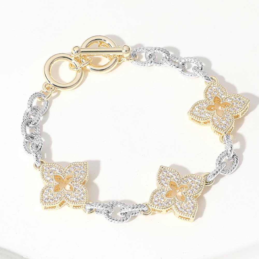 Mixed Metals Pavé Quatrefoil Toggle Bracelet