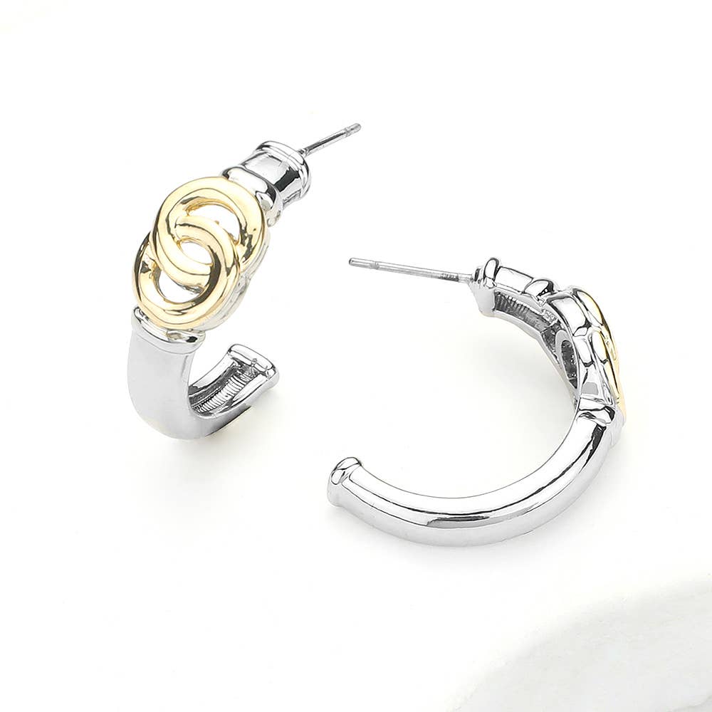 14K Gold Plated Mixed Metals Interlocking Hoop Earrings