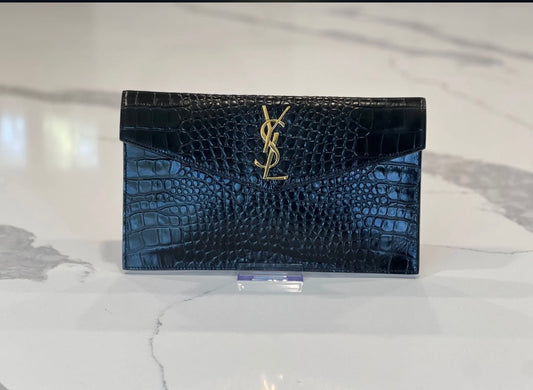 Saint Laurent YSL Croc Embossed Leather Evening Clutch