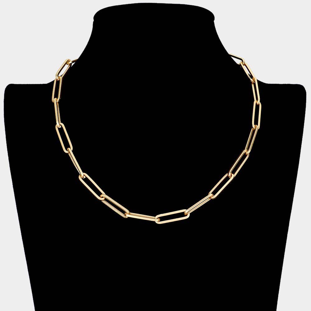 Open Oval Link Necklace | Gold or Matte Silver