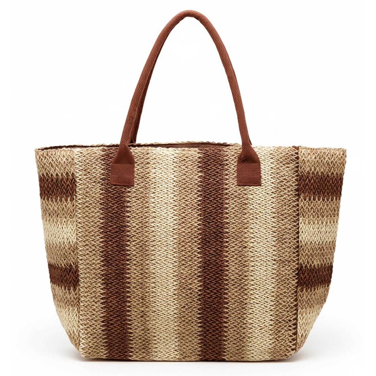 Multi Color Stripe Pattern Natural Brown Straw Tote Bag