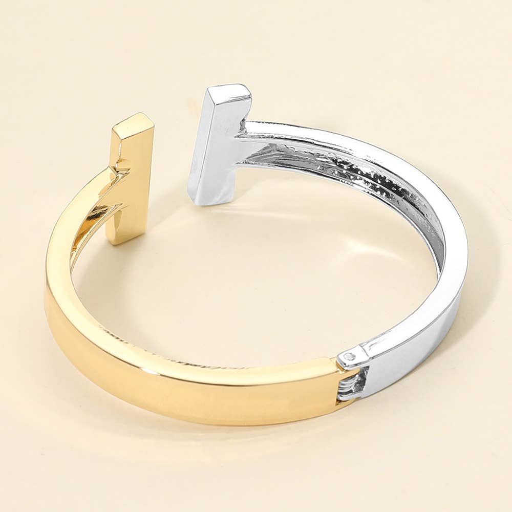Mixed Metal T-Bar Hinged Bangle