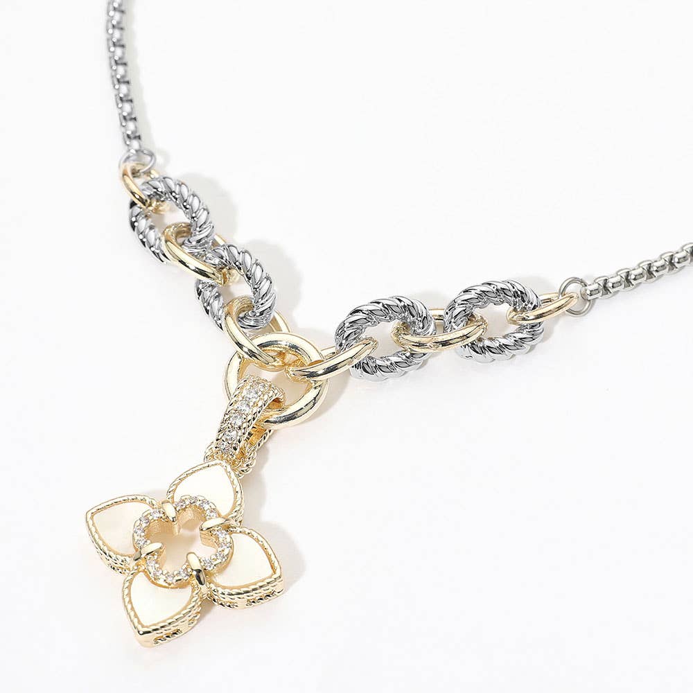 Mixed Metals Mother of Pearl Quatrefoil Pendant Necklace