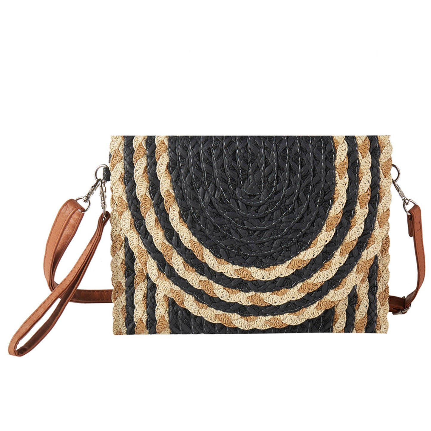Mix Color Detail Straw Summer Clutch Crossbody Bag
