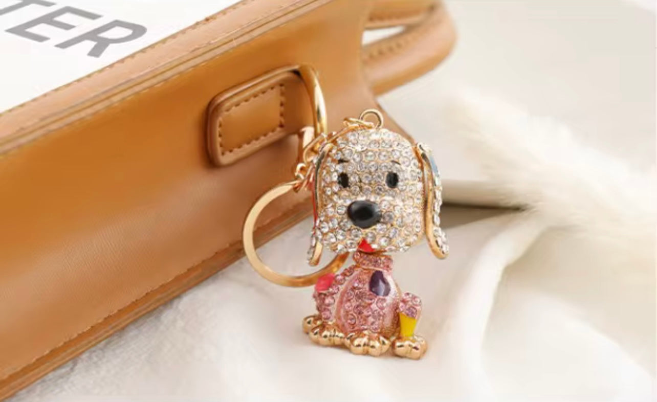 Bling Puppy Purse Charm - Crystal Rhinestone Keychains