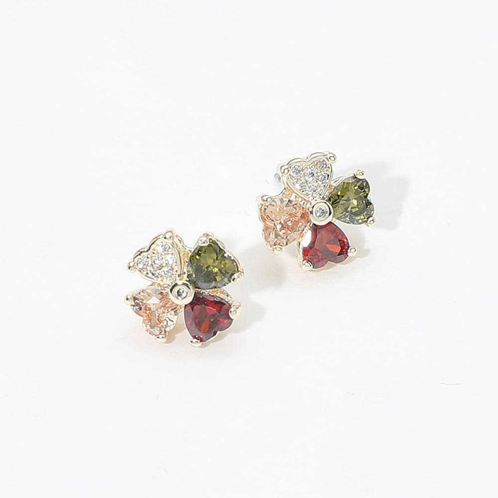14K Gold Plated Multicolor CZ Floral Stud Earrings