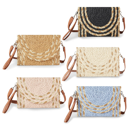 Mix Color Detail Straw Summer Clutch Crossbody Bag
