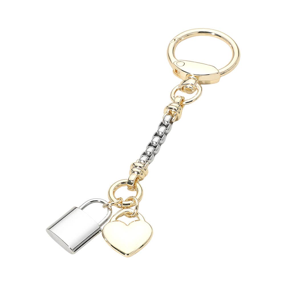 Mixed Metals Heart & Padlock Bag Charm