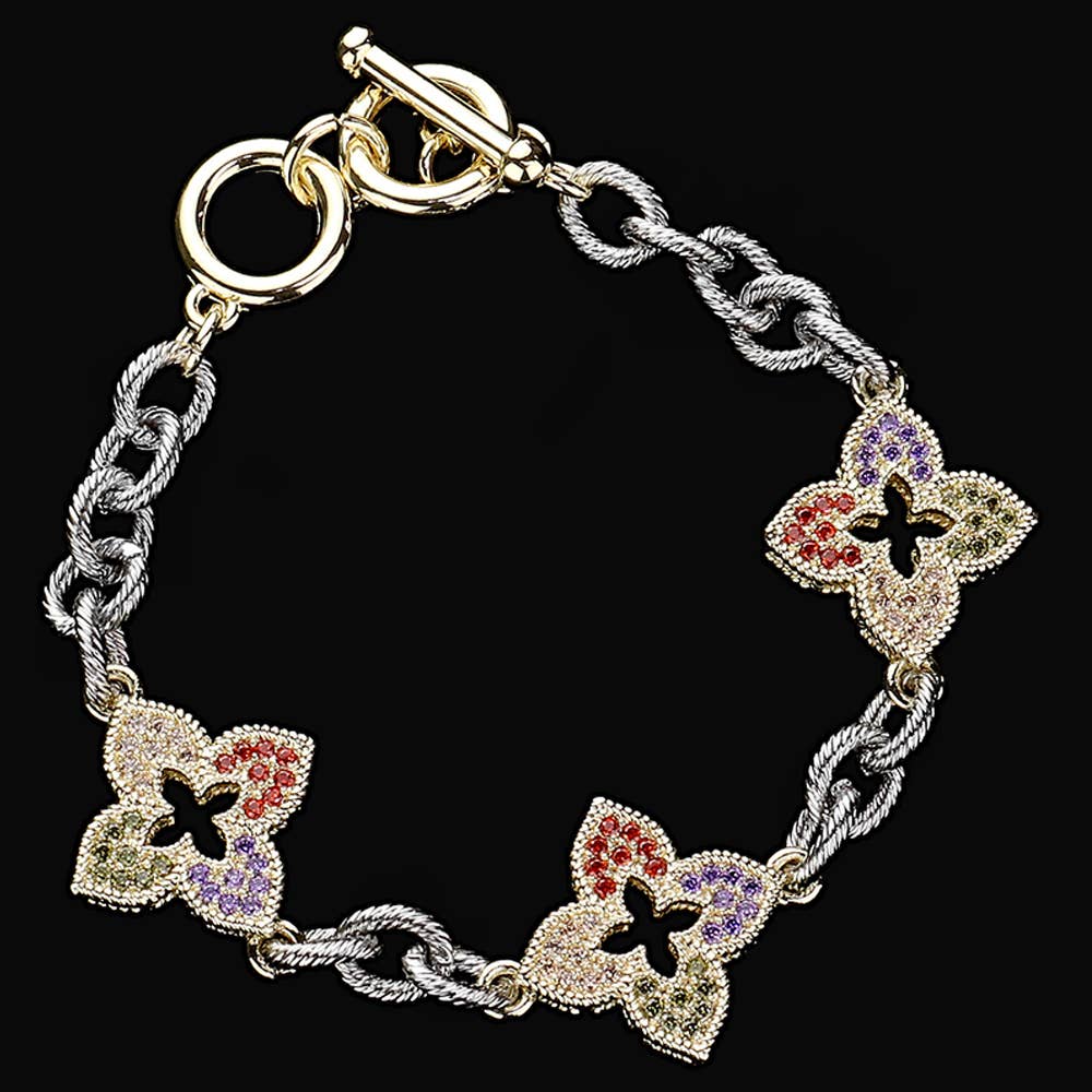 Mixed Metals Pavé Quatrefoil Toggle Bracelet