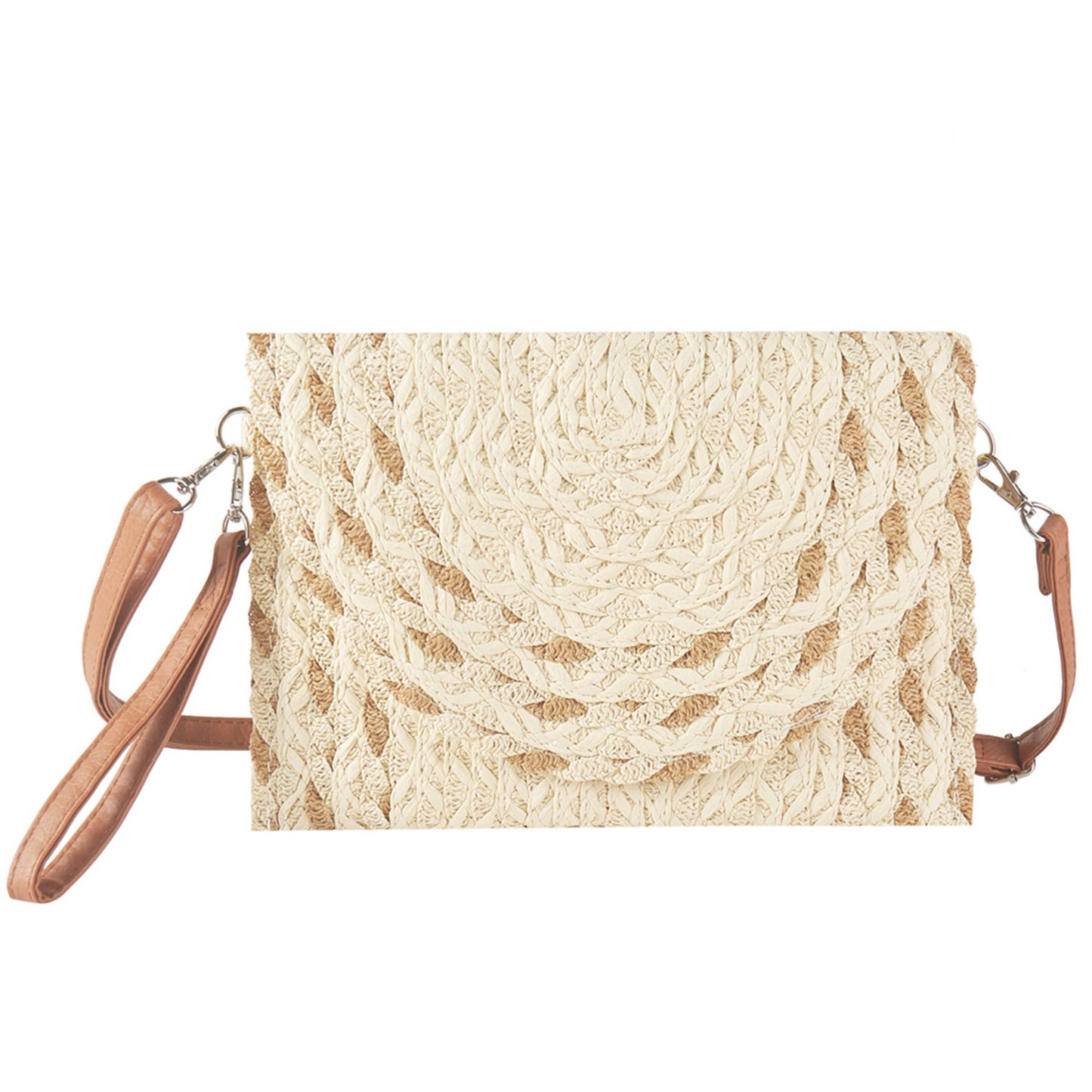 Mix Color Detail Straw Summer Clutch Crossbody Bag