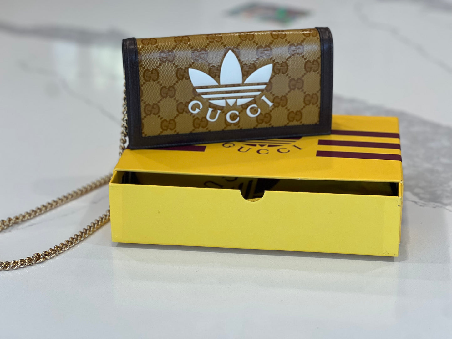 Gucci x Adidas GG Supreme Wallet On Chain Crossbody