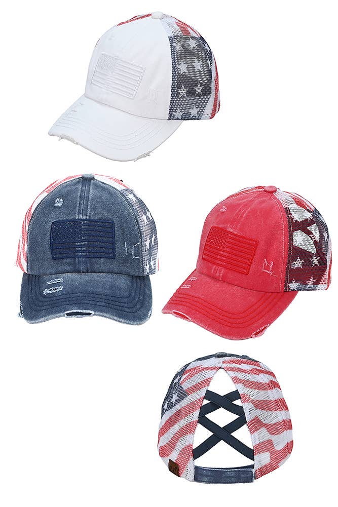 C.C American Flag Mesh Back Trucker Hat Pony Cap