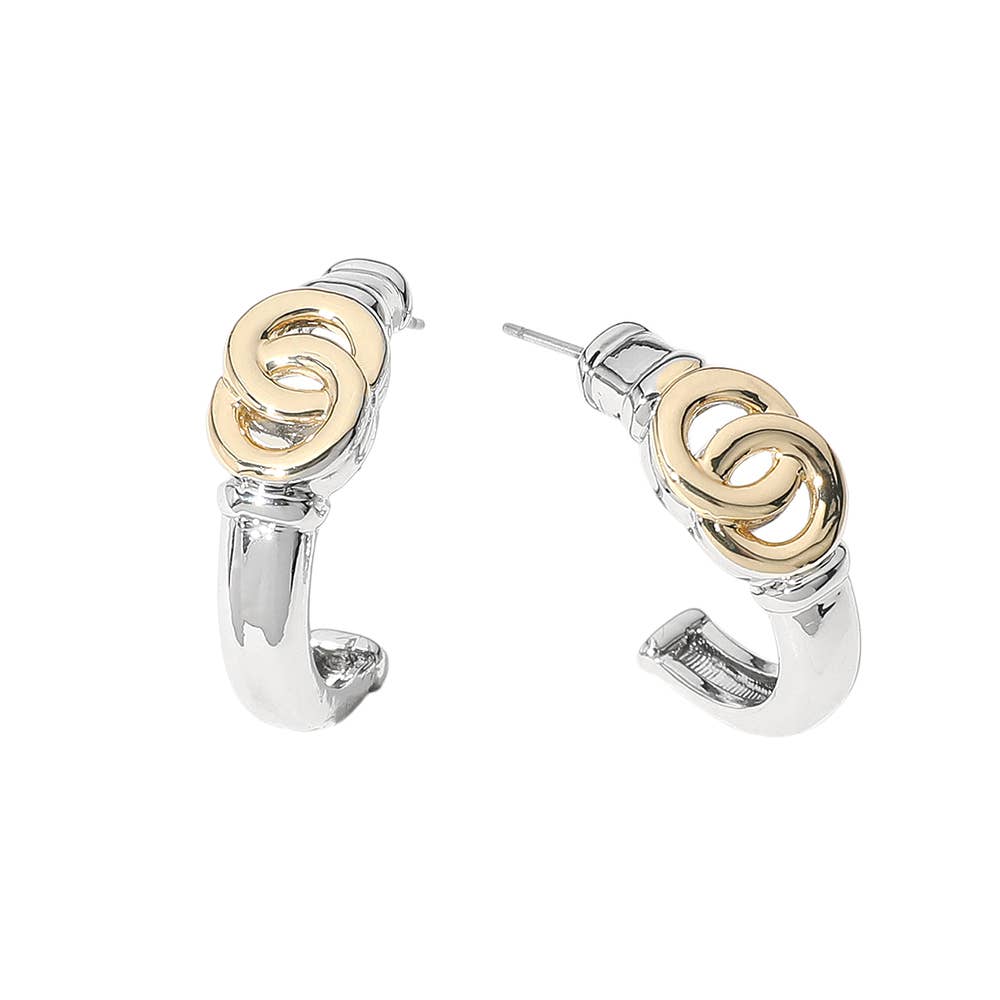 14K Gold Plated Mixed Metals Interlocking Hoop Earrings