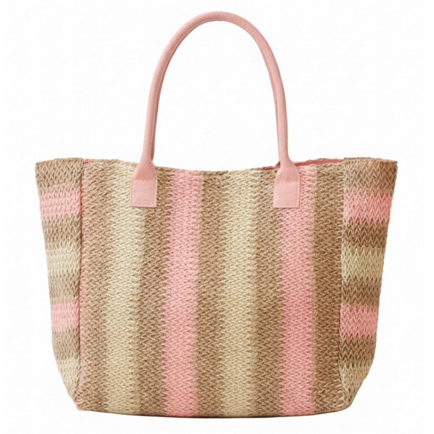 Multi Color Stripe Pattern Natural Brown Straw Tote Bag