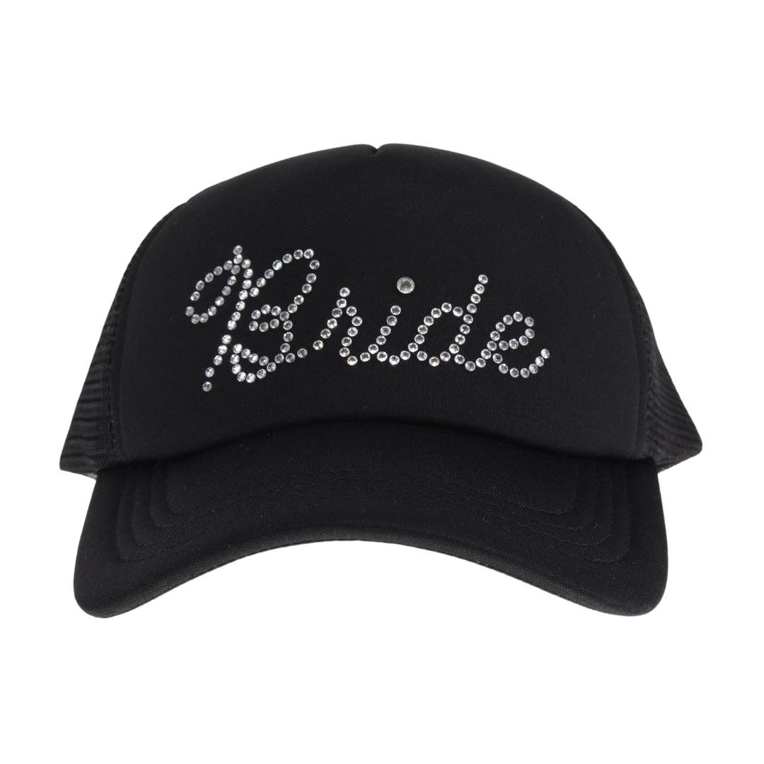 Bride Rhinestone Trucker Hat – Black Mesh Snapback Cap