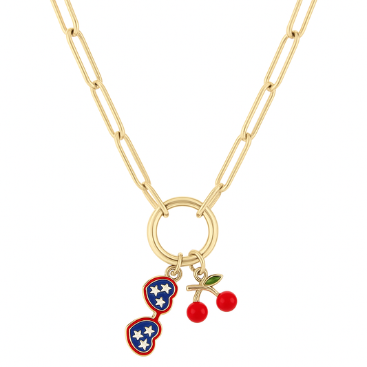 Gold Carabiner Charm Necklace – Patriotic Sunnies & Cherries