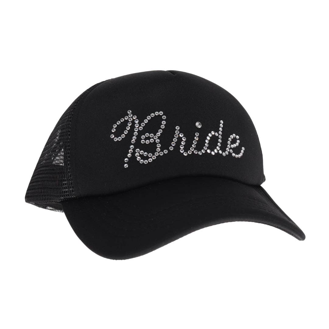 Bride Rhinestone Trucker Hat – Black Mesh Snapback Cap