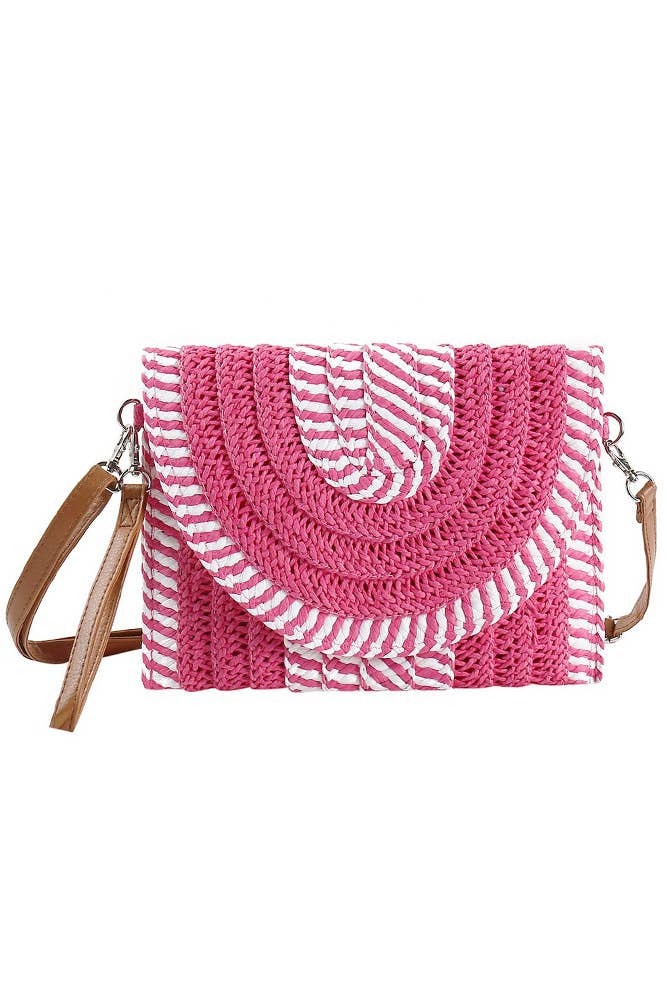 Two Tone and Stripe Pattern Straw Crossbody Bag