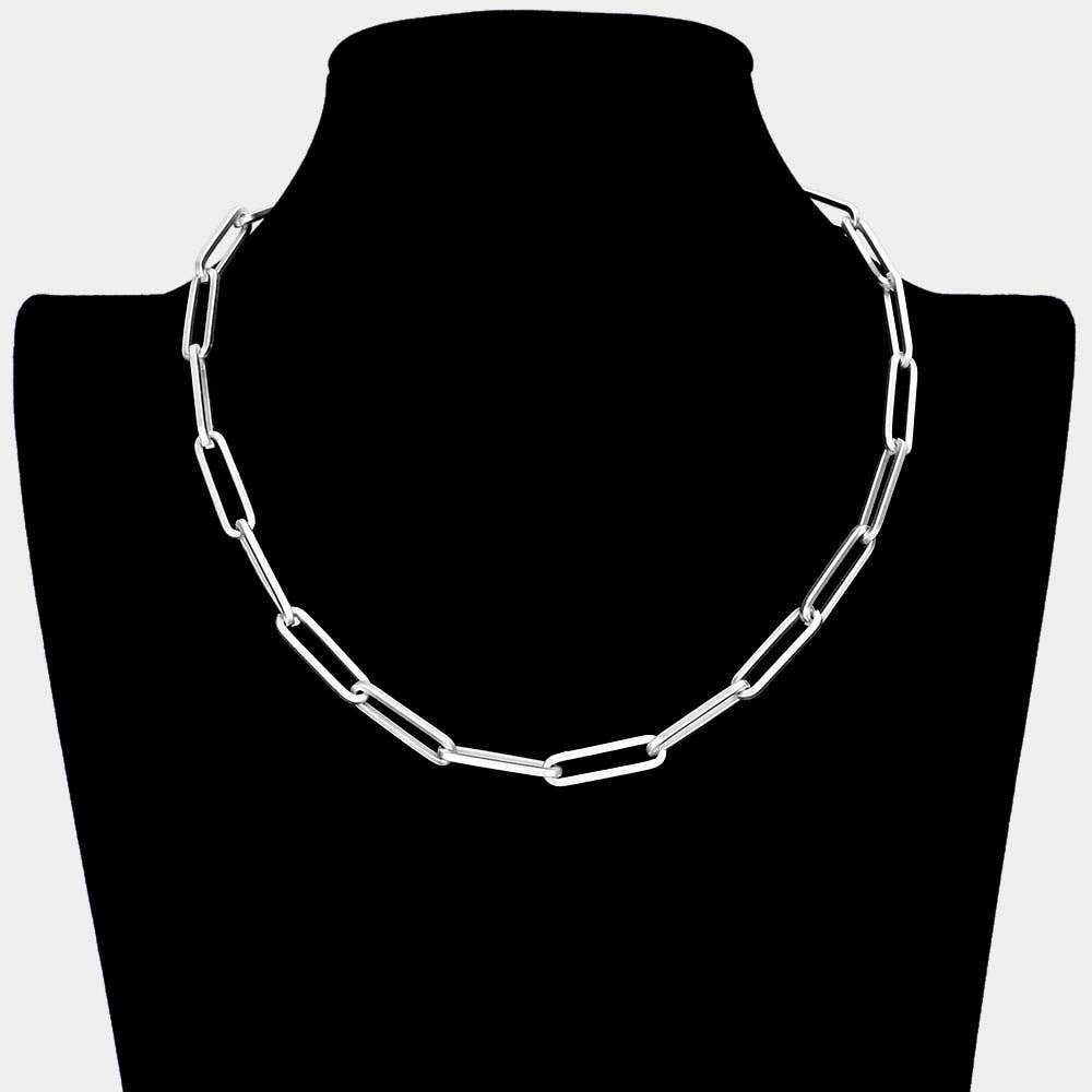 Open Oval Link Necklace | Gold or Matte Silver