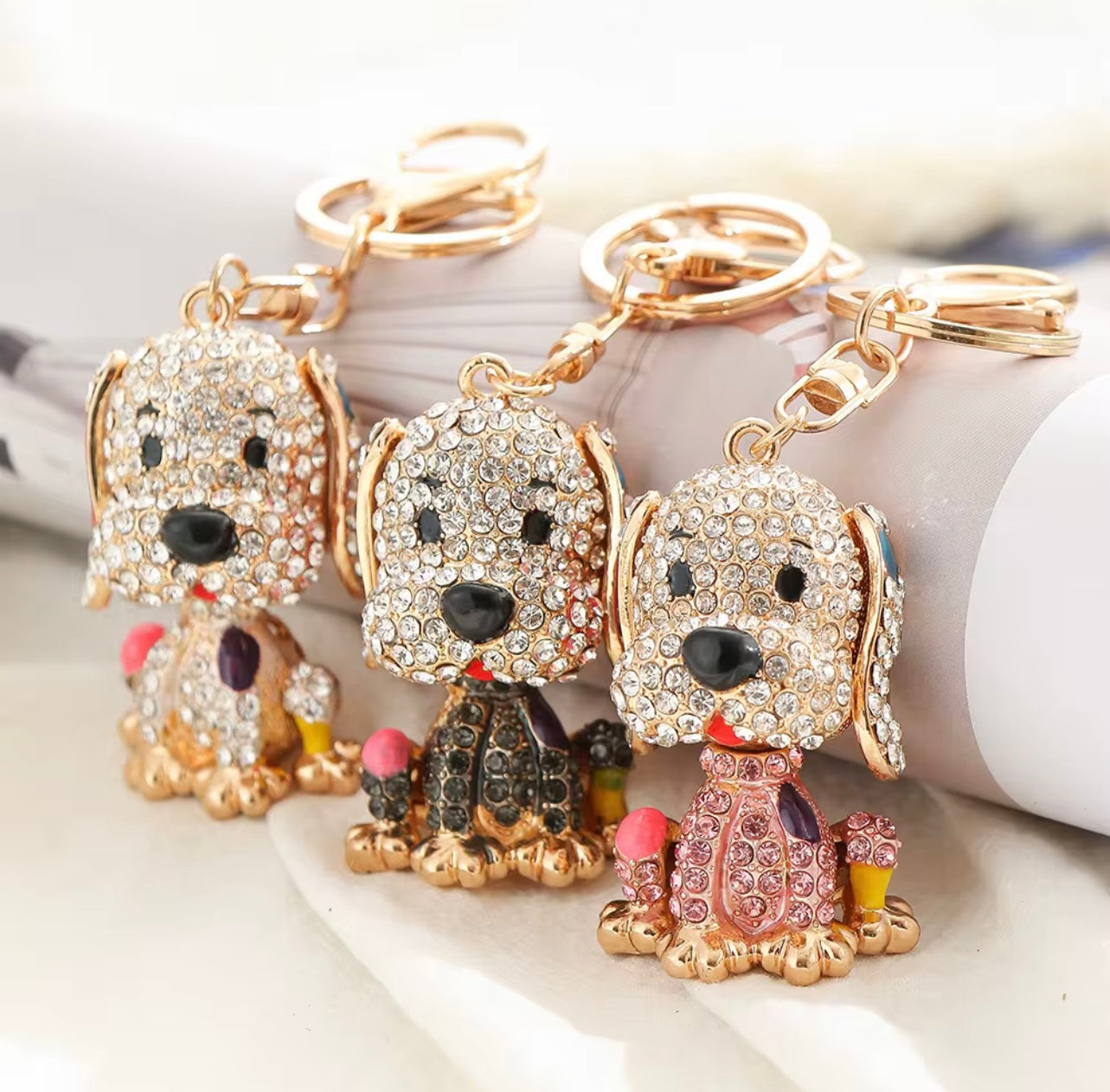 Bling Puppy Purse Charm - Crystal Rhinestone Keychains