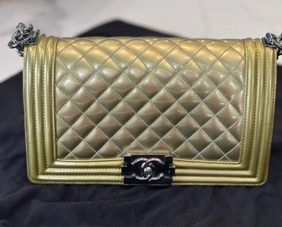 Chanel Medium Boy Bag Gold Metallic Patent RHW 19 Series