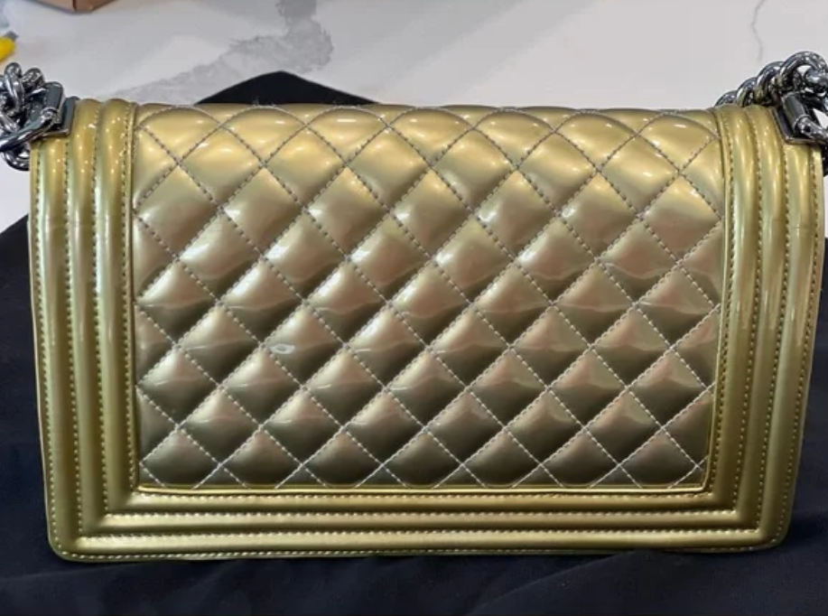Chanel Medium Boy Bag Gold Metallic Patent RHW 19 Series