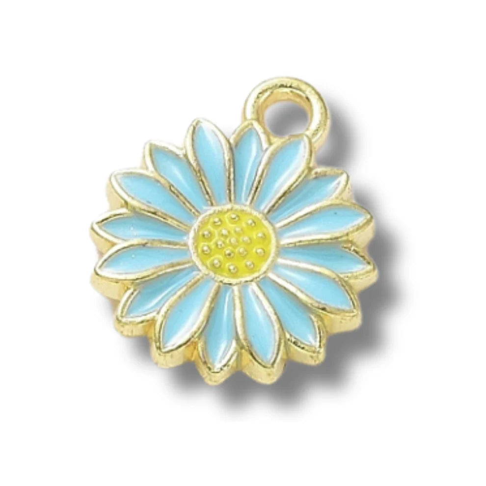 Gold Carabiner Charm Necklace – Blue Daisy, Dream Script & Gemstone Trio