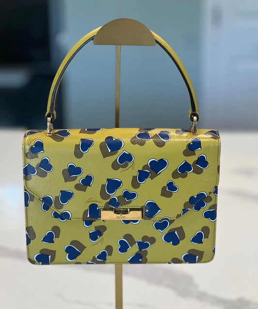 Gucci Limited Edition Heart Print Structured Top Handle Bag
