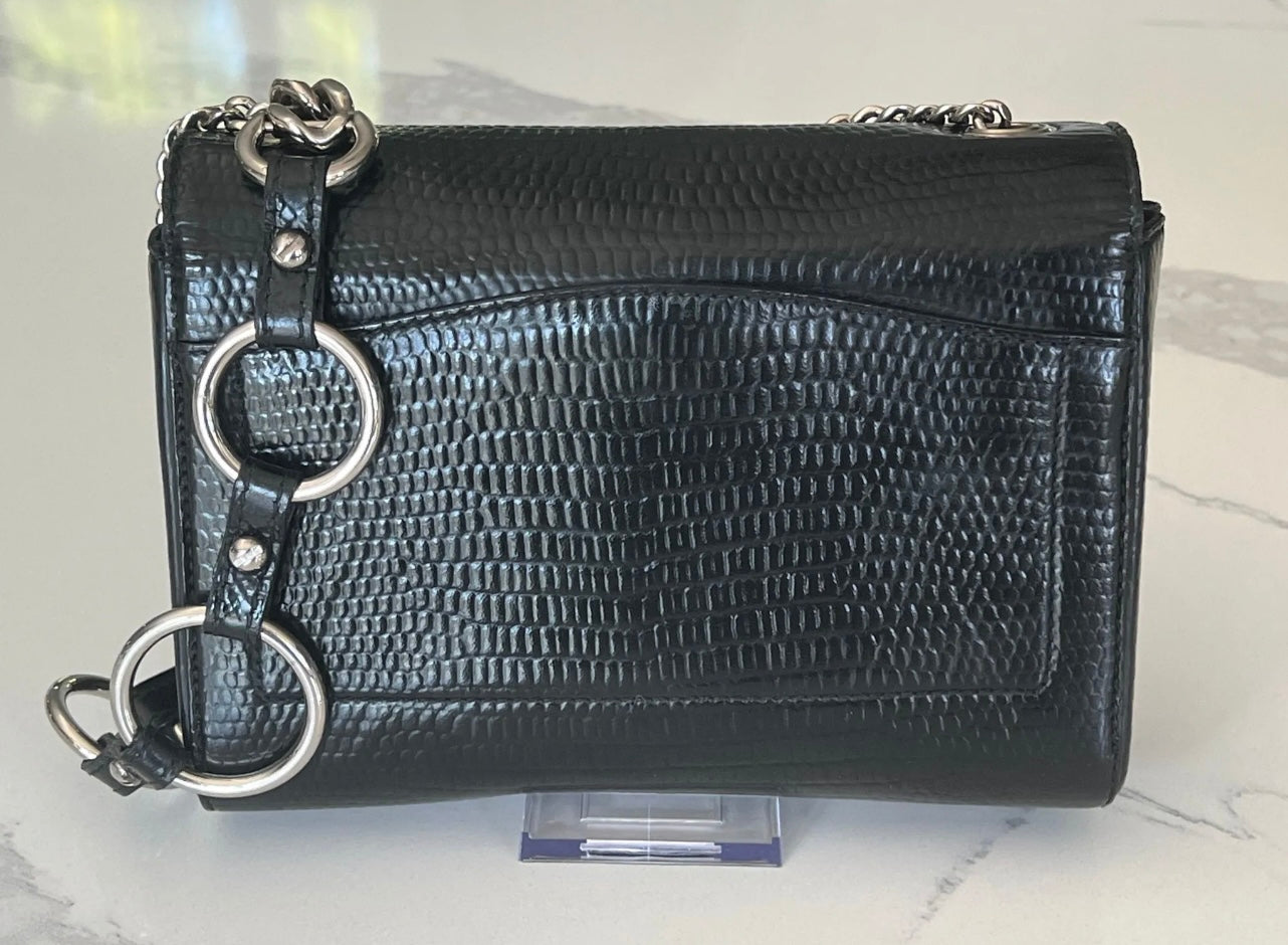 Saint Laurent Black Croc-Embossed Leather Chain Shoulder Bag