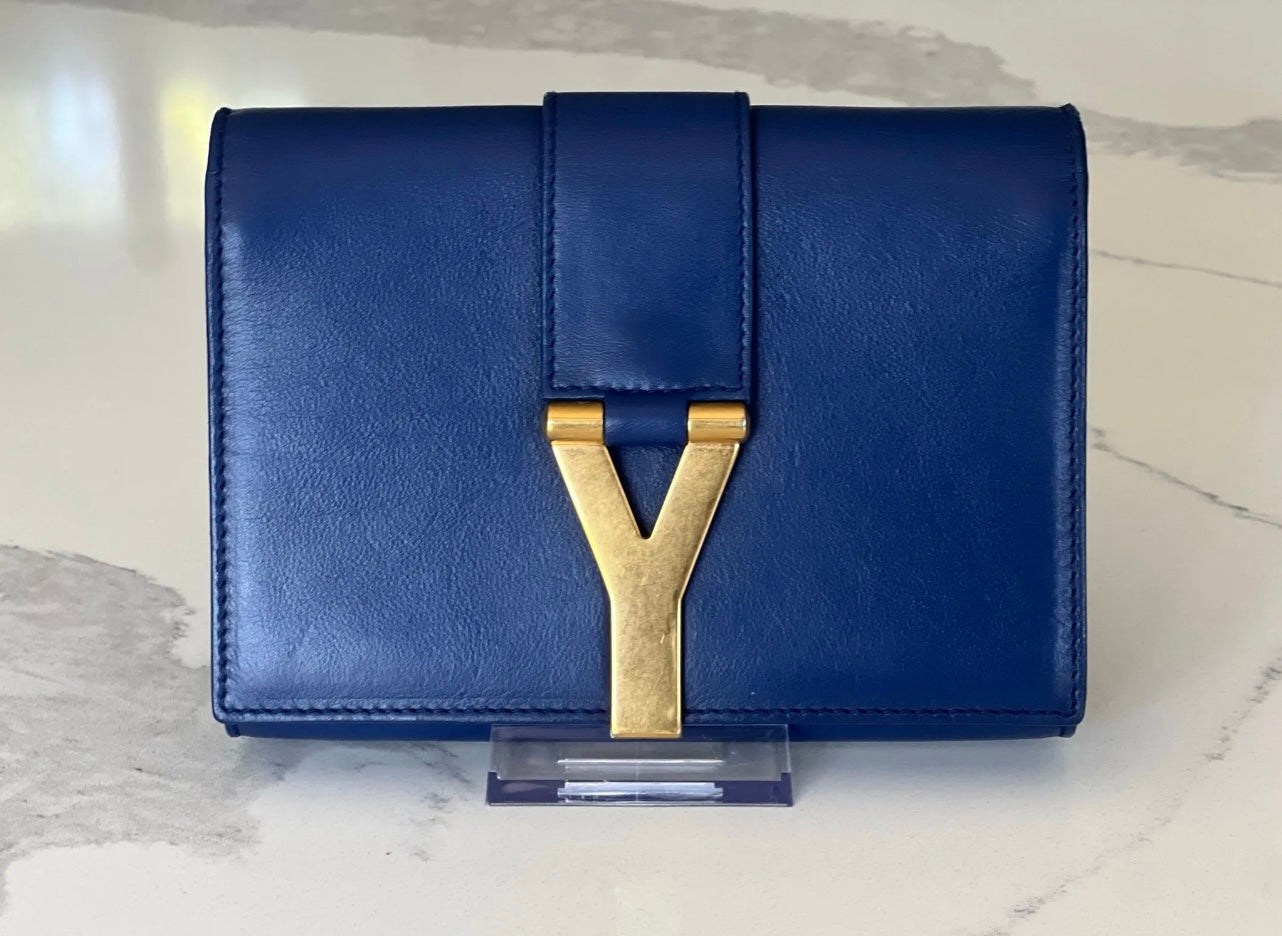 Saint Laurent Y Ligne Chain Crossbody Clutch Royal Blue Leather