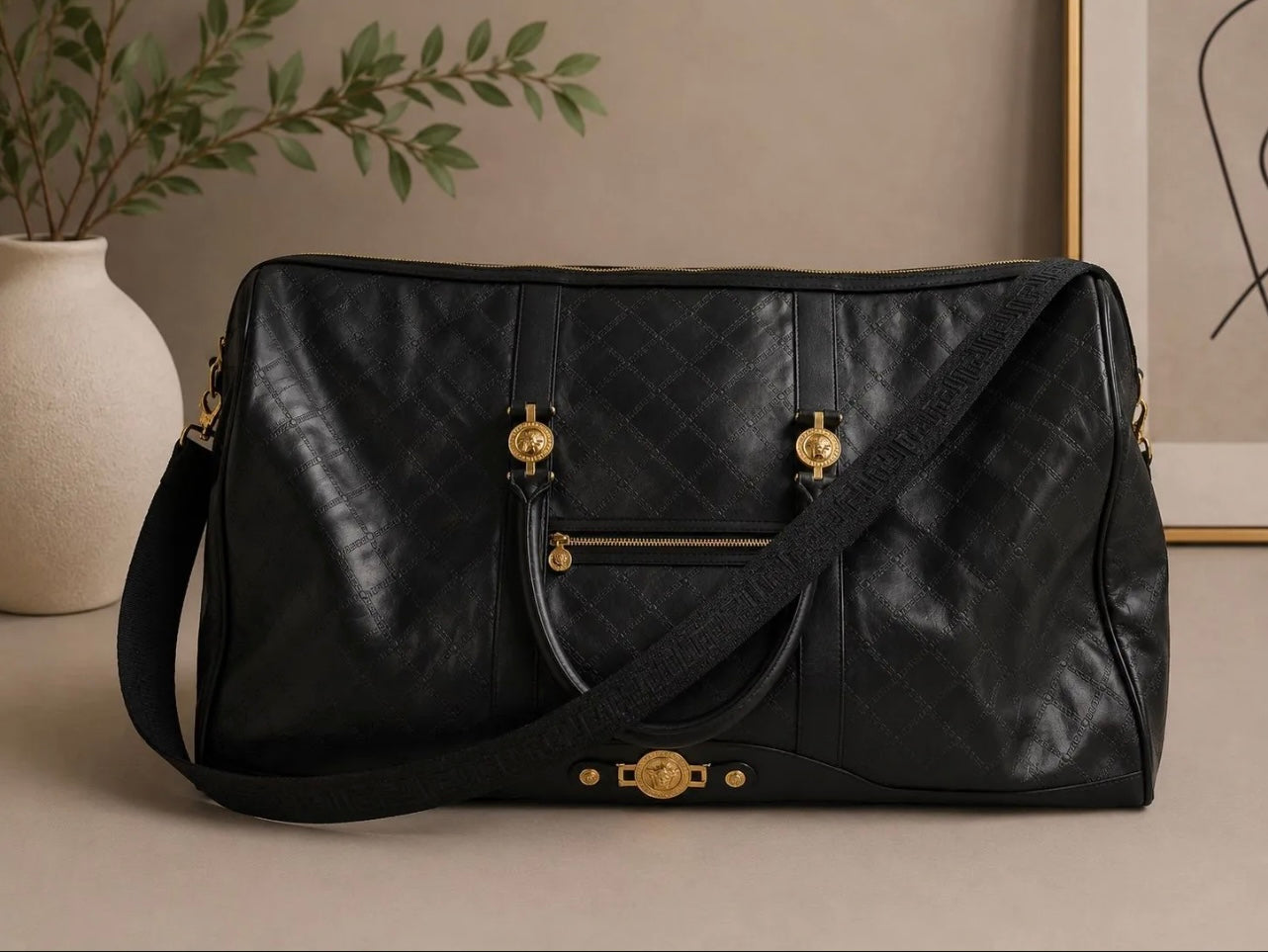 Versace Medusa Embossed Leather Travel Duffel | Black