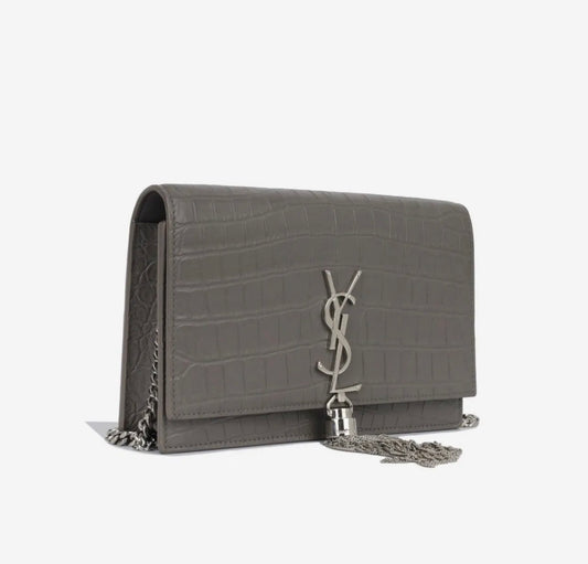 Yves Saint Laurent Kate Tassel Croc Embossed Leather Chain Bag