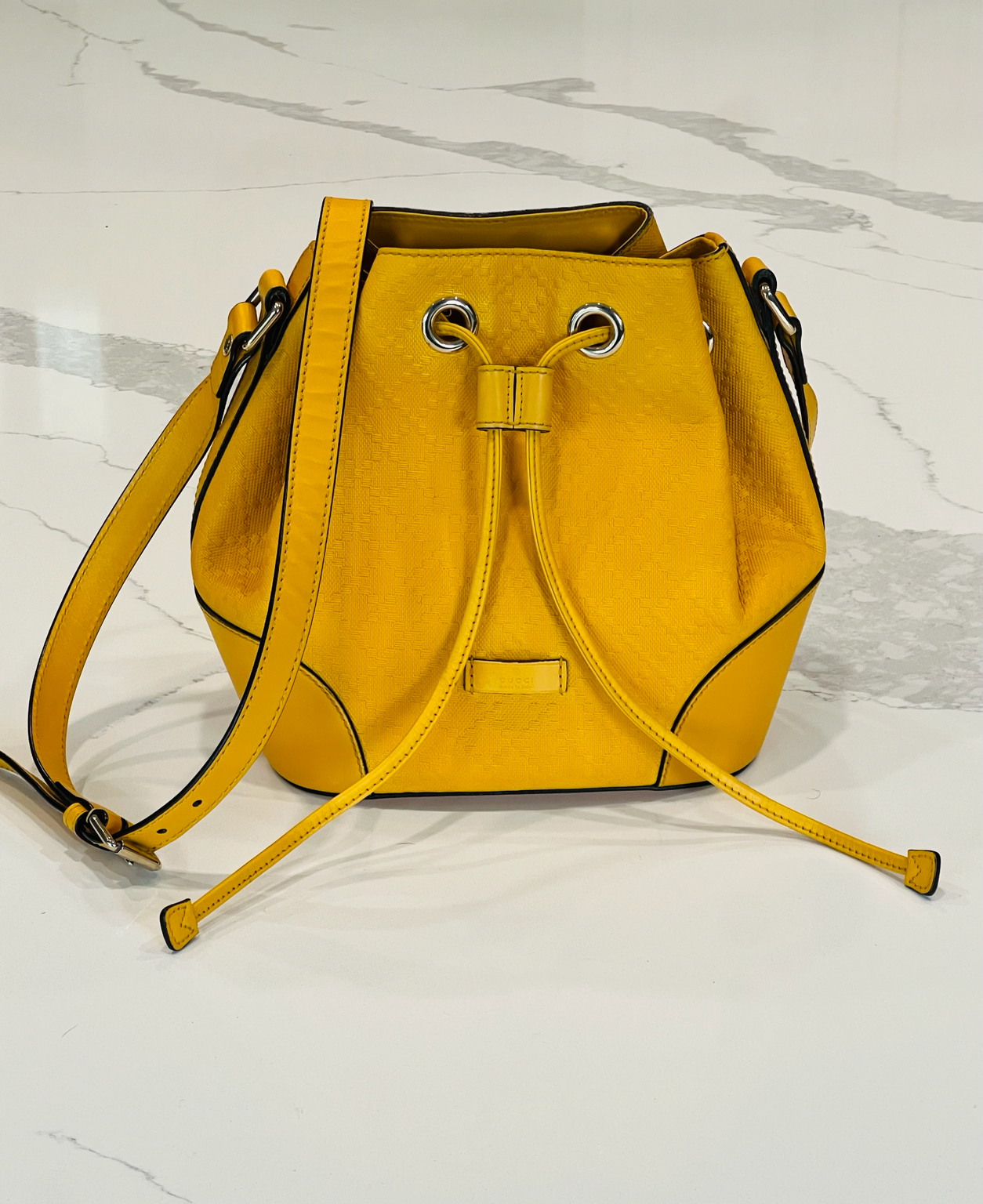 Gucci Yellow Leather Structured Drawstring Bucket Bag