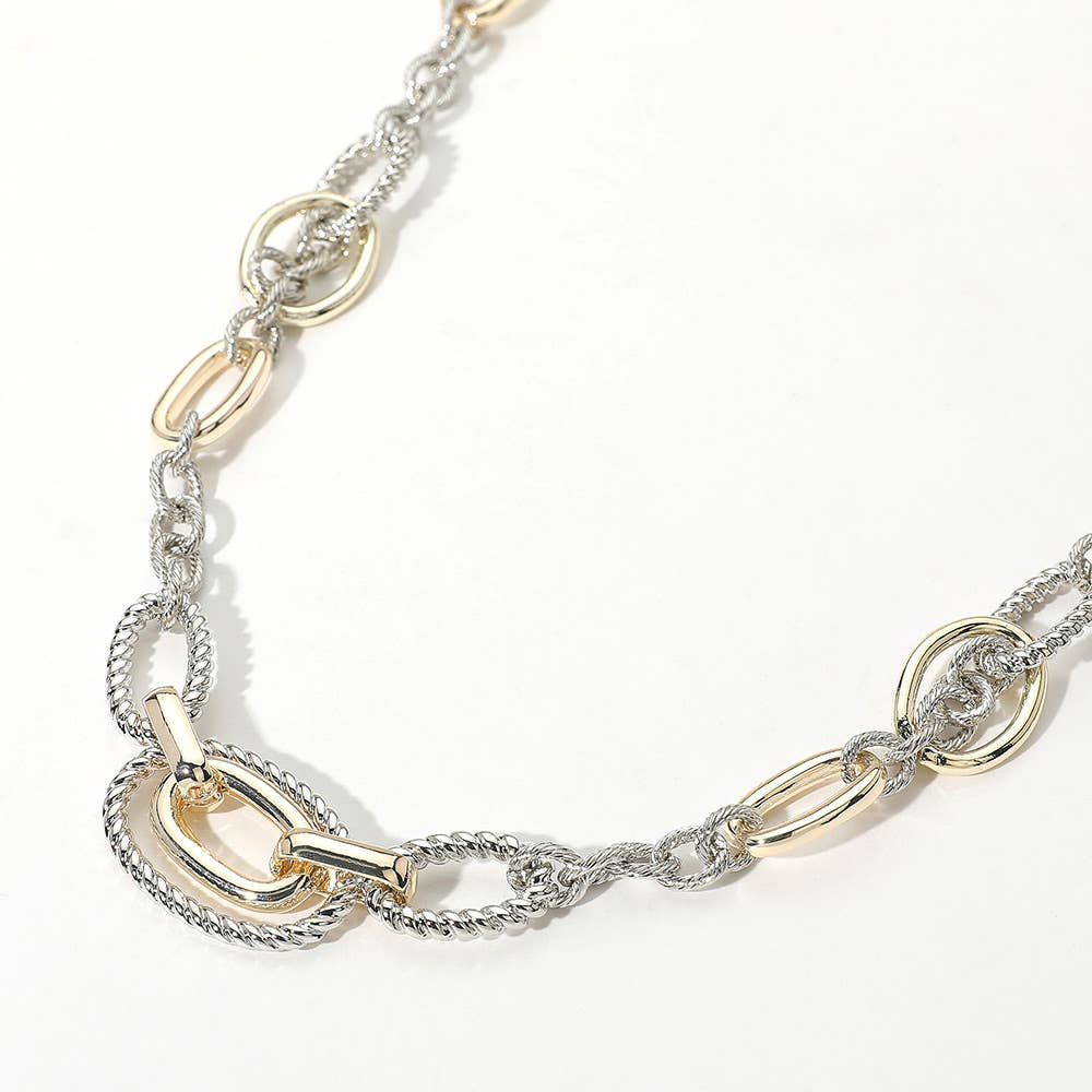 Mixed Metals Twisted Rope Oval Link Necklace