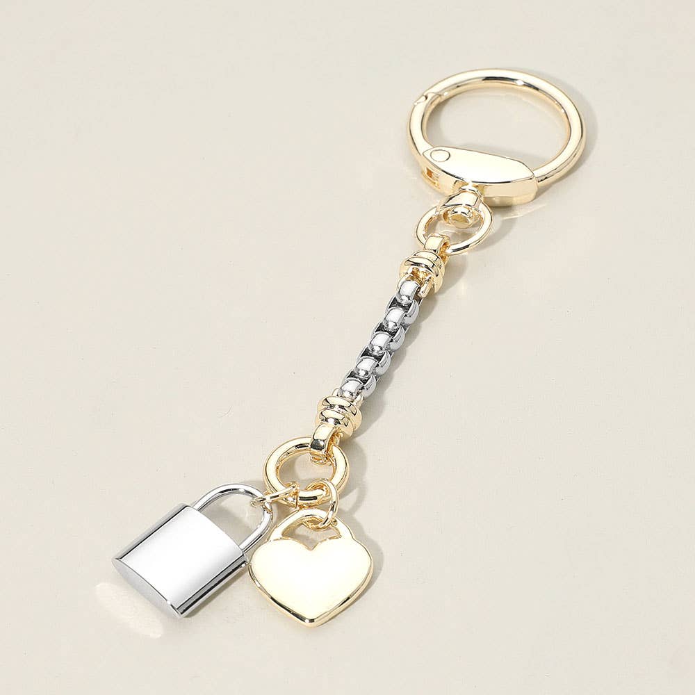 Mixed Metals Heart & Padlock Bag Charm