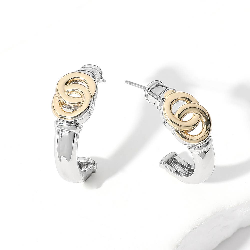 14K Gold Plated Mixed Metals Interlocking Hoop Earrings