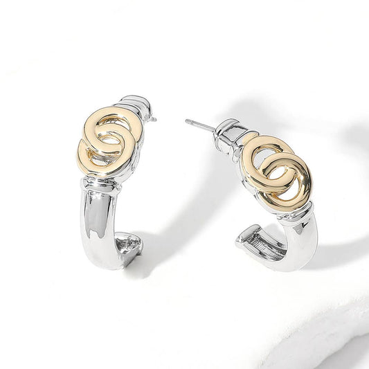 14K Gold Plated Mixed Metals Interlocking Hoop Earrings