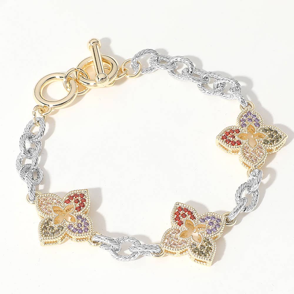 Mixed Metals Pavé Quatrefoil Toggle Bracelet